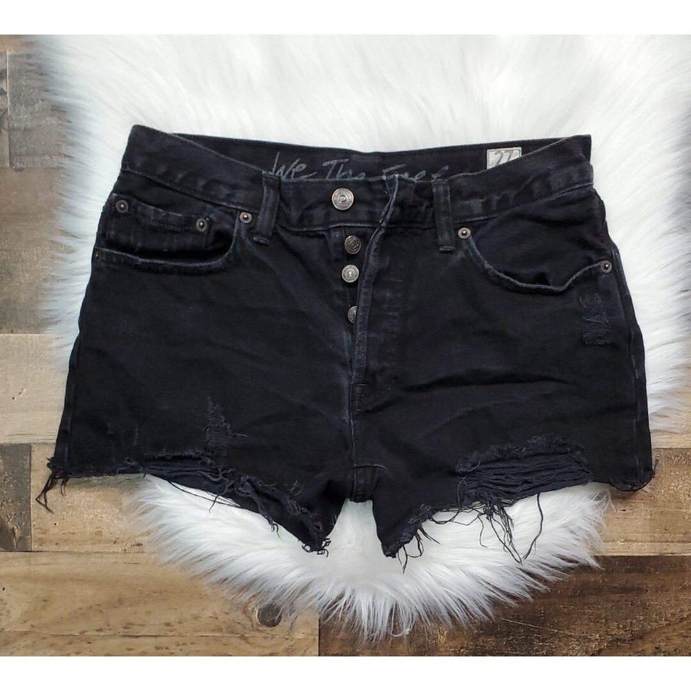 We The Free FREE PEOPLE Cutoff Distressed‎ Denim Shorts Black Women's Size 27